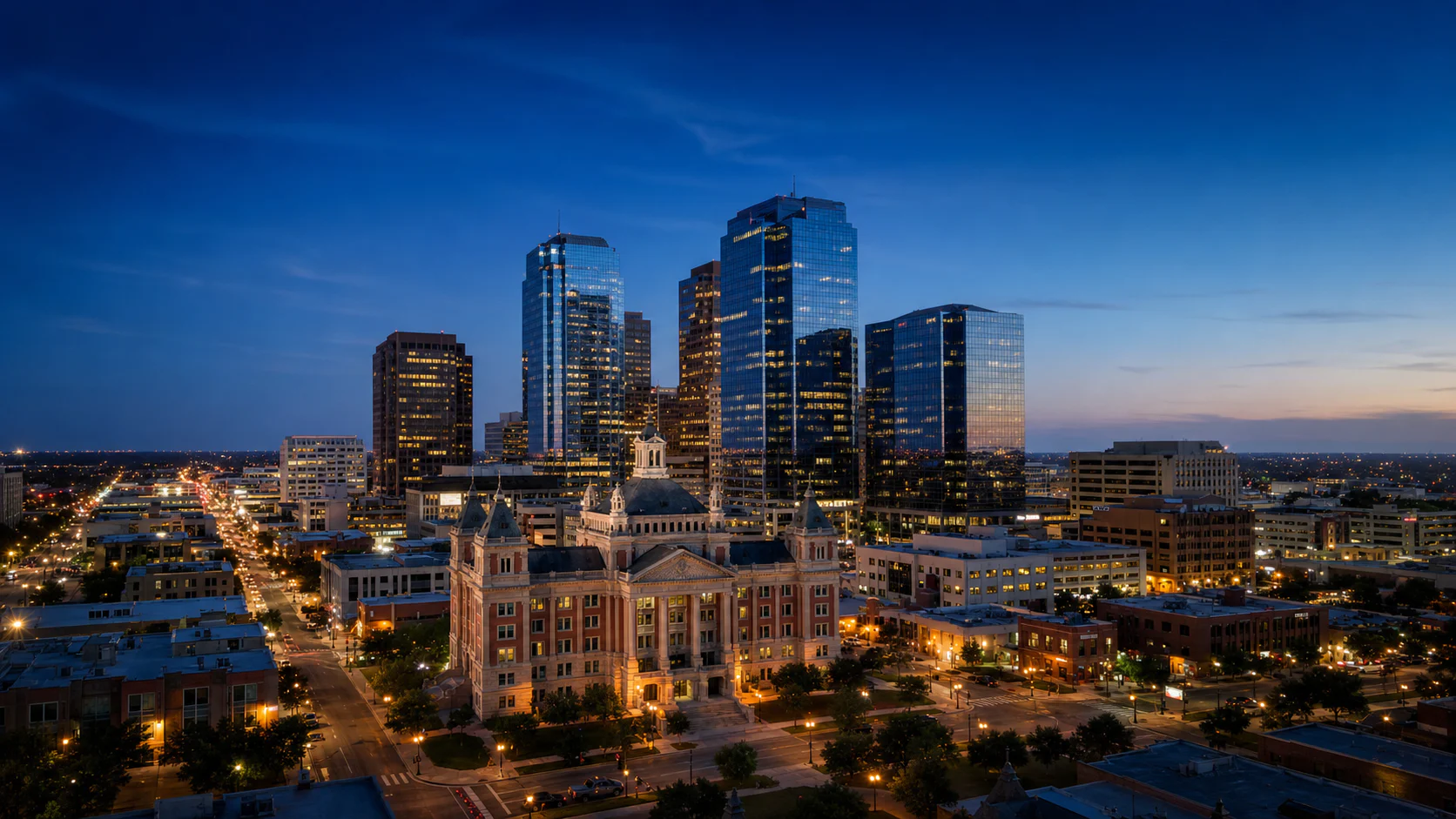 Fort Worth skyline at blue hour