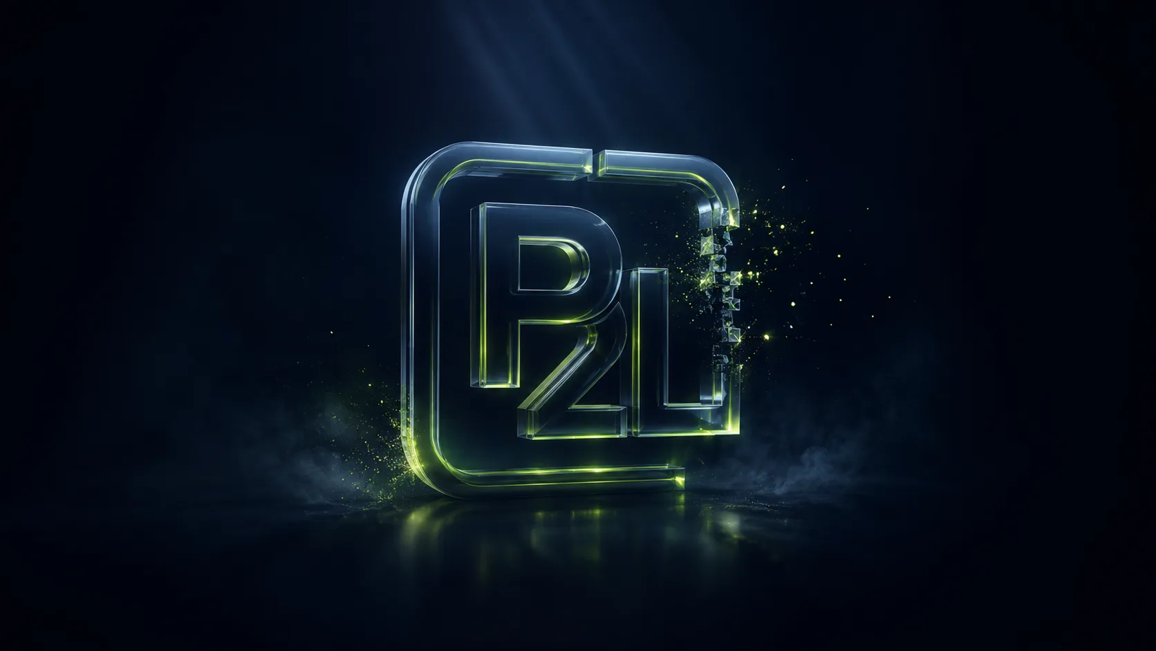 P2L premium 3D glass logo concept with cinematic lighting