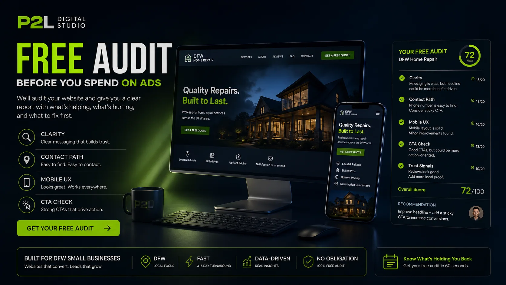 Free audit visual for DFW small business websites.