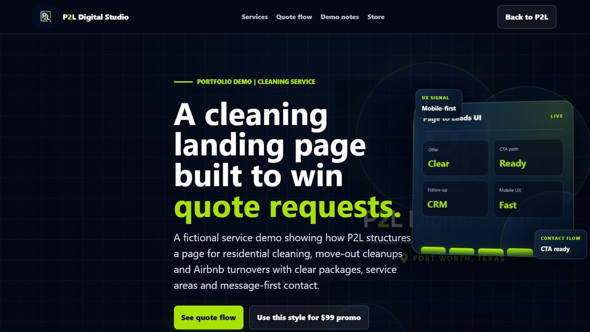 Cleaning service landing page demo screenshot