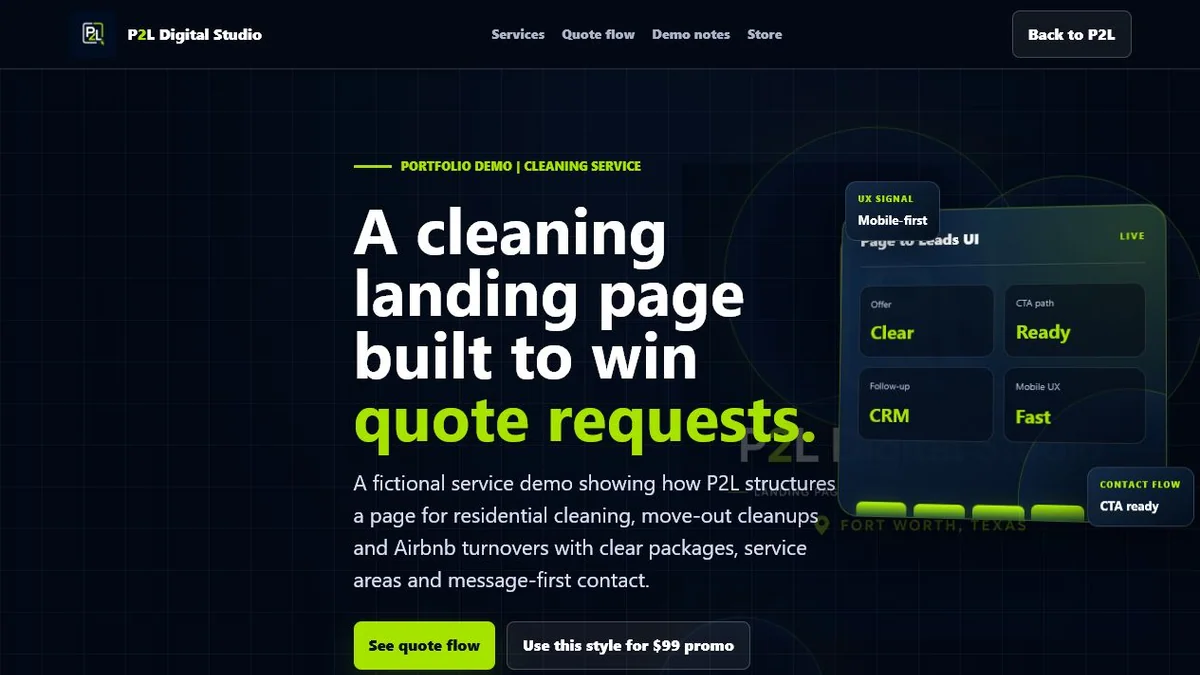 Cleaning Service Demo landing page preview.