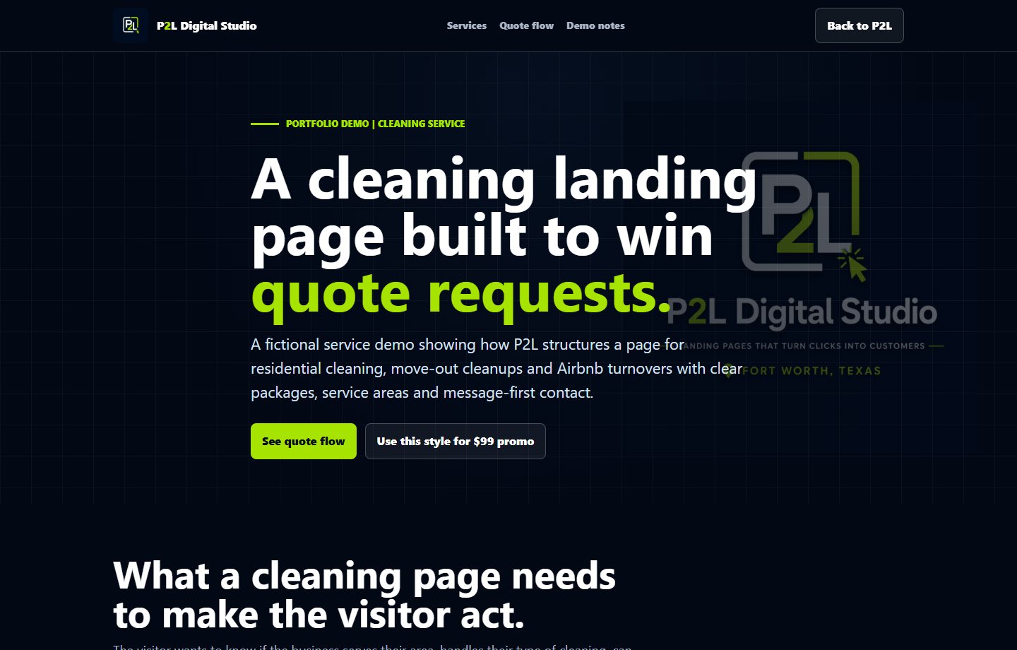 Cleaning service landing page demo screenshot