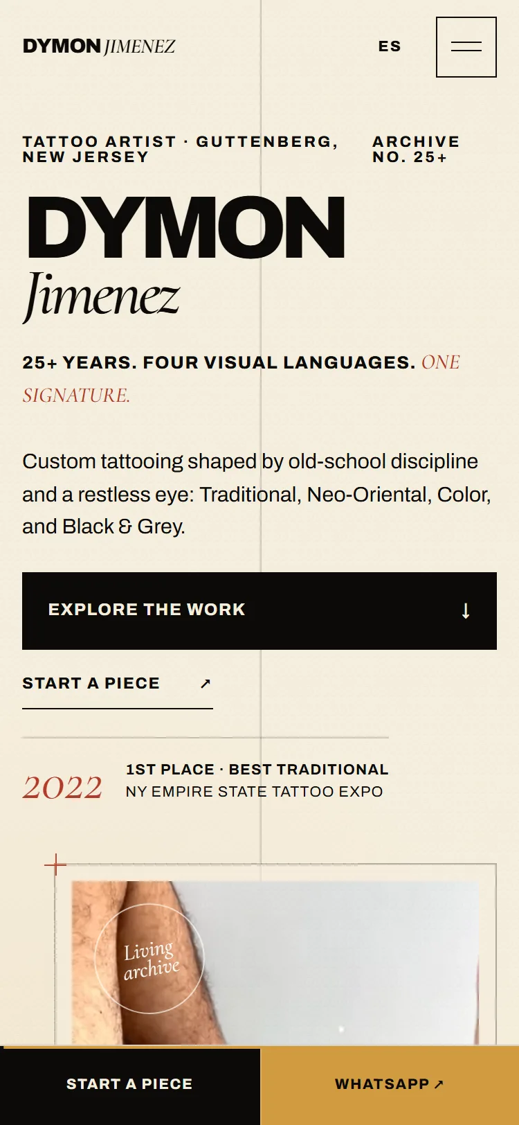 Dymon Jimenez mobile homepage