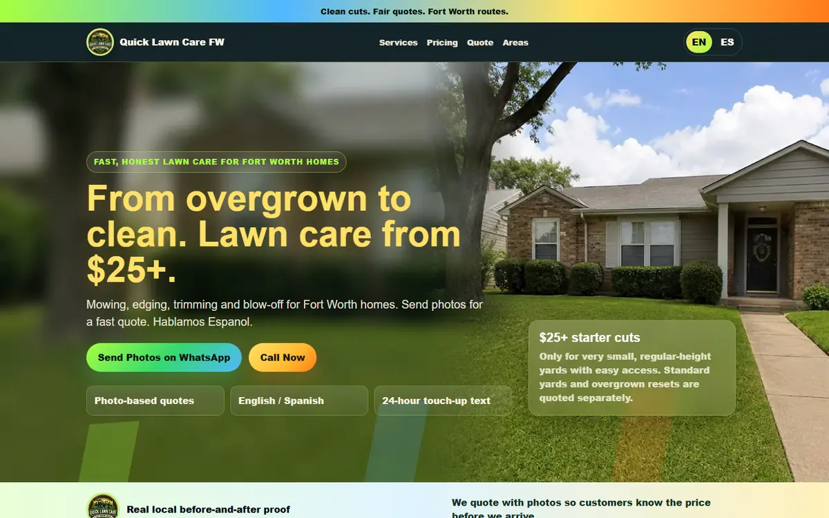 Landing page publicada de Quick Lawn Care