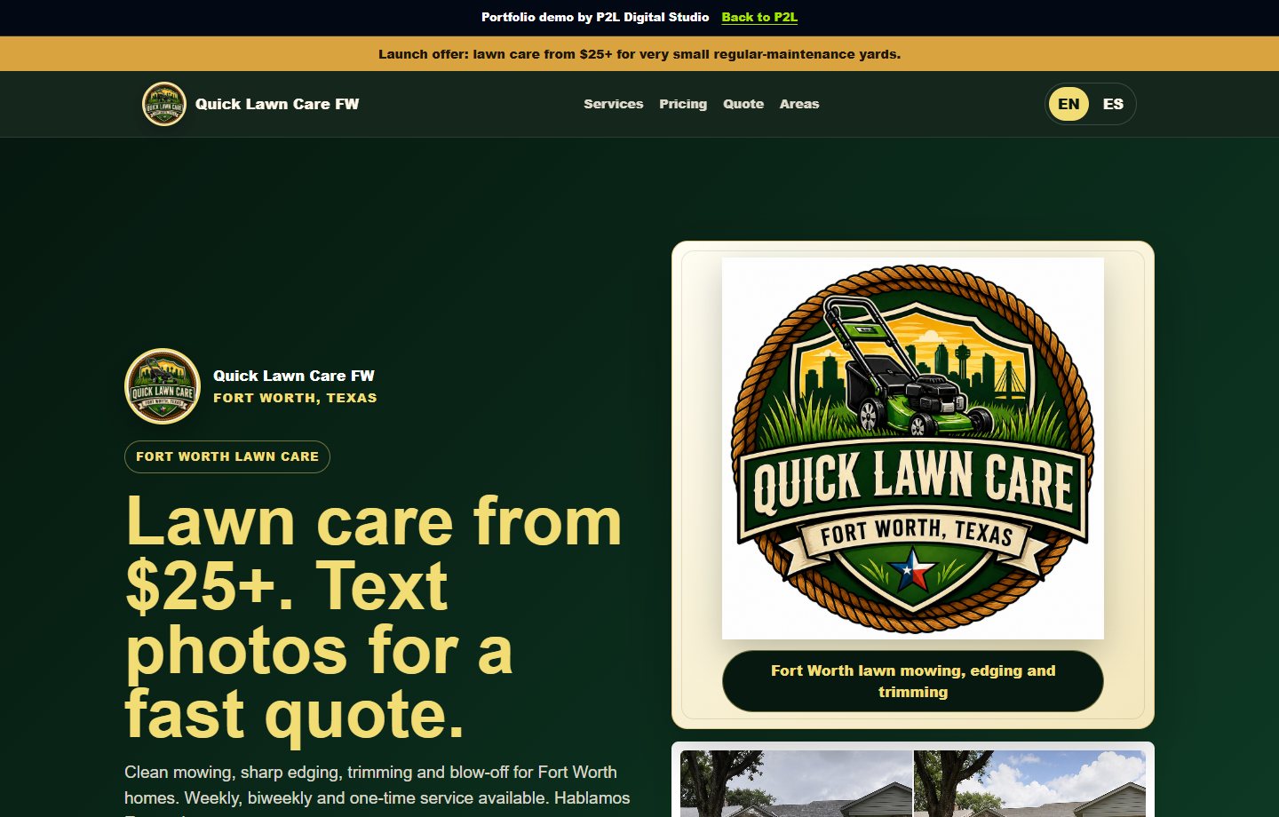 Screenshot of Quick Lawn Care landing page